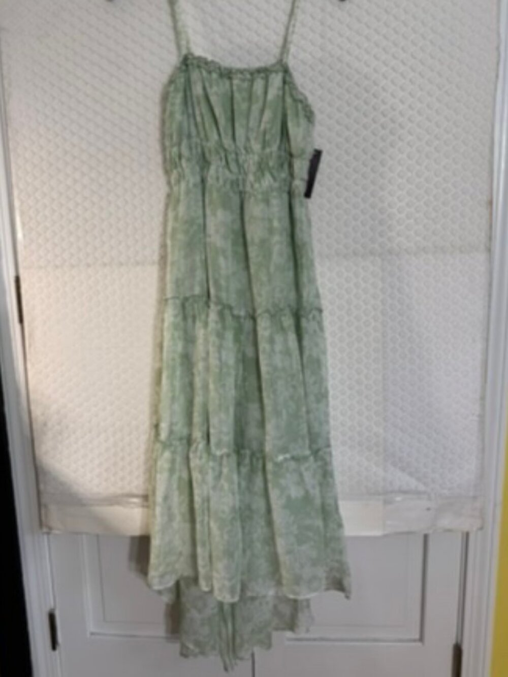 NWT No Boundaries Green & White Ruffle High Low Dress, Lines, Adj Straps Sz M